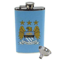 Manchester City FC 4oz leather bound hip flask new in box MAN City EPL soccer Manchester City FC hip flask by Poolebeck Ltd Poolebeck Ltd 